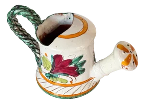 Hand-Painted Ceramic Indoor Watering Can with Floral Motifs, 20th Century