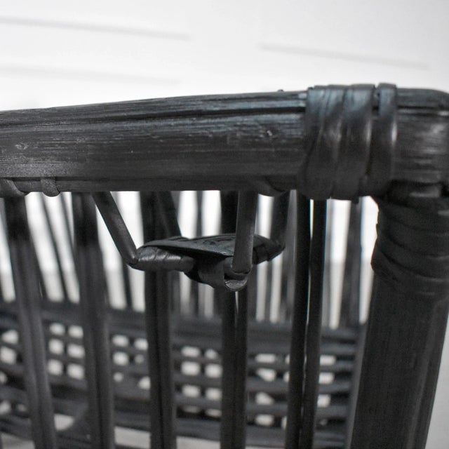 Black 1920's American Art Deco Split Reed Stick Wicker President's Arm Chair For Sale - Image 8 of 9