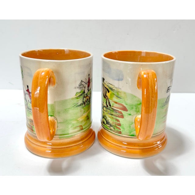 Ceramic Vintage Hunting Scene Mugs English Fox Hunt Tankards, Equestrian Horse Decor - Arthur Wood England - Set of 2 For Sale - Image 7 of 10