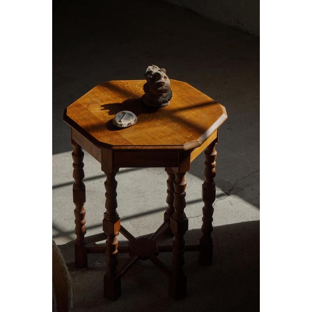 Mid-Century Modern Danish Hexagon Side Table in Oak with Turned Legs, 1950s For Sale - Image 4 of 18