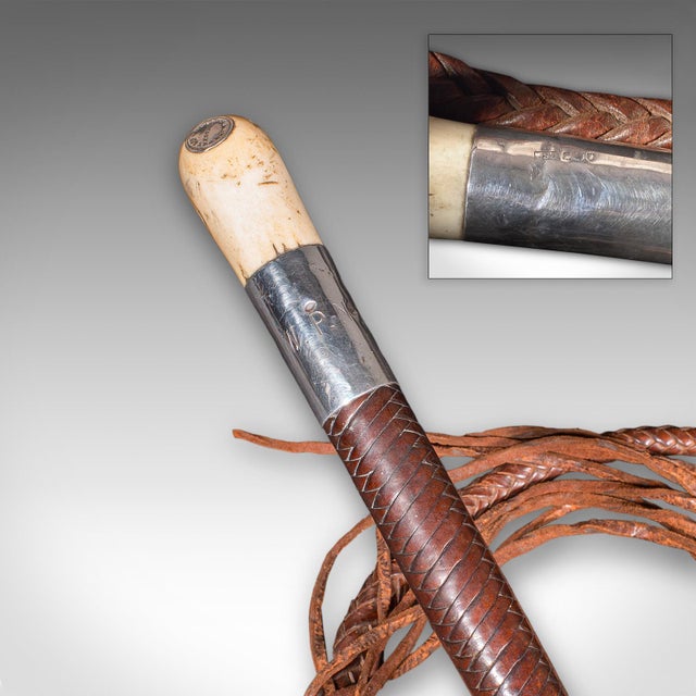 9' Long Antique Hunting Whip, English Leather, Silver, Equestrian, Swaine Adeney For Sale - Image 6 of 11