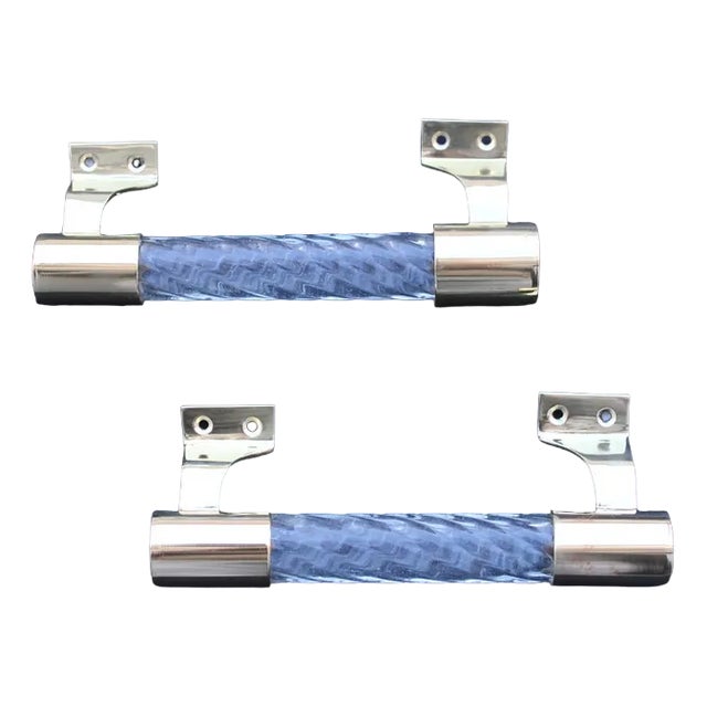 Torcello Handles in Murano Glass and Brass by Venini, 1950s, Set of 2 For Sale