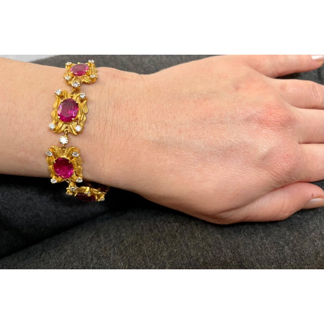 24 Carat Pink Tourmaline and 2.75 Carat Diamond Bracelet 18 Karat Yellow Gold For Sale - Image 13 of 18