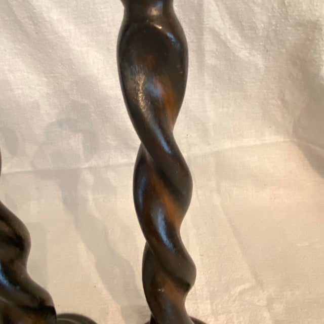 English Barley Twists Wood & Brass Holder Candle Sticks-Set of 2 For Sale - Image 9 of 11