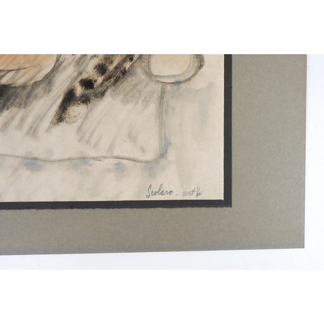 Vintage 1961 watercolor and ink abstract drawing in muted tones. Signed and dated Scolaro in pencil lower right corner....