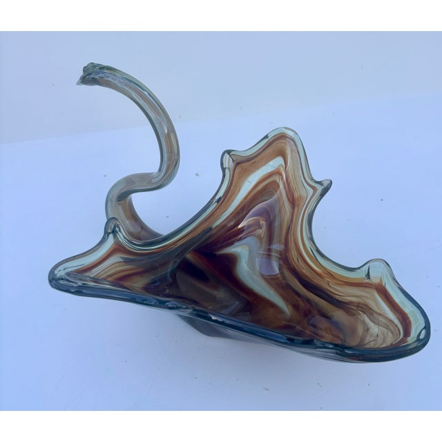 Mid-Century Modern Murano Style Hand Blown Slag Glass Swan Bowl For Sale - Image 11 of 11