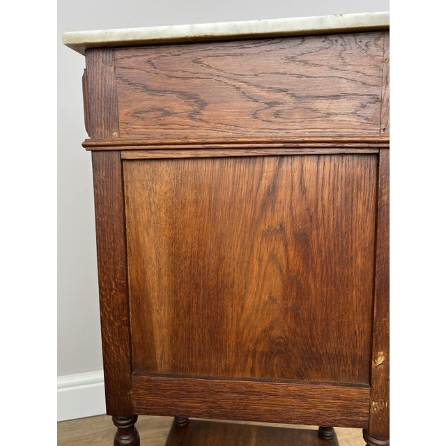 French Bedside Table in Oak with Marble Top For Sale - Image 12 of 17