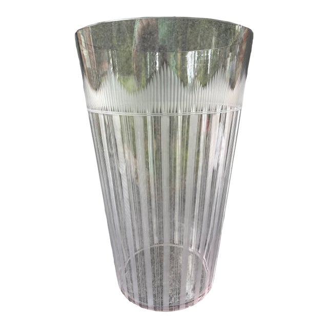 Large Vintage Clear Ethed Crystal Vase For Sale