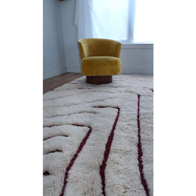 Textile Handmade Moroccan Beni Mrirt Rug, Ivory Oxblood Topographic, 9'9" X 6'8" For Sale - Image 7 of 15