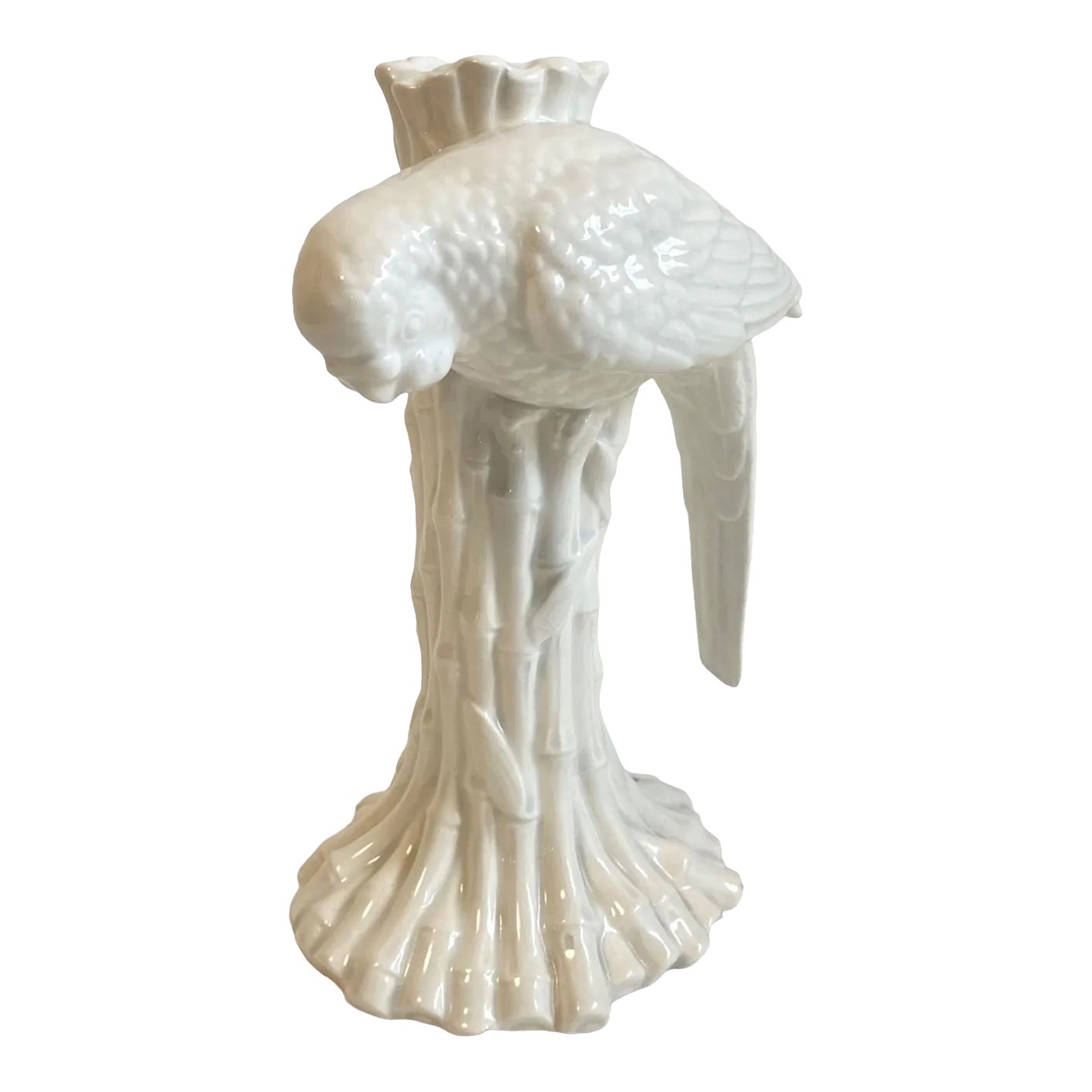 Vintage Fitz and Floyd Bird Parakeet on Bamboo Ceramic Candle Holder
