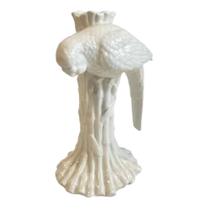Vintage Fitz and Floyd Bird Parakeet on Bamboo Ceramic Candle Holder Chinoiserie