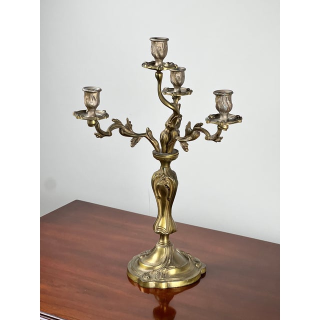 Vintage Brass Louis XV Style Four Light Candelabra For Sale - Image 4 of 8