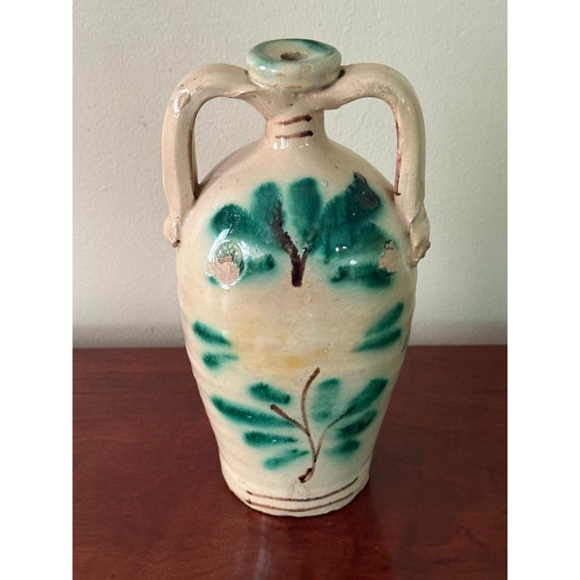 Antique Rustic European Hand Painted Pottery Jug With Handles For Sale - Image 9 of 11