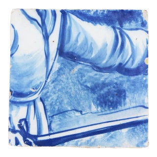 Antique Portuguese Tile Depicting a Torso of a Hunter For Sale