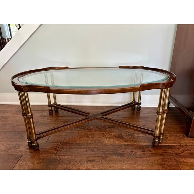 Vintage Faux Bamboo Style Burl Wood, Brass & Glass Coffee Table For Sale - Image 12 of 14