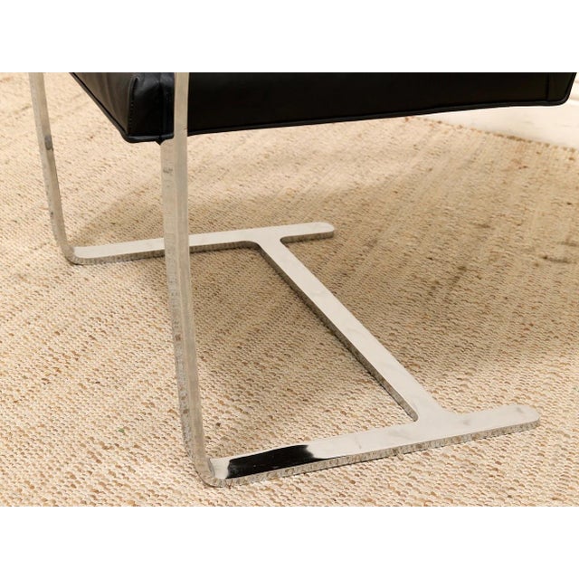 Chrome Mid 20th Century Styled After Mies Van Der Rohe Flat Bar Brno Chair in Black Leather & Chrome For Sale - Image 8 of 12