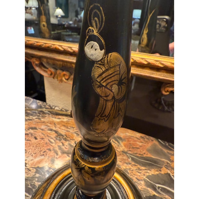 Pair of Chinoiserie Candlestick Lamps For Sale - Image 4 of 10