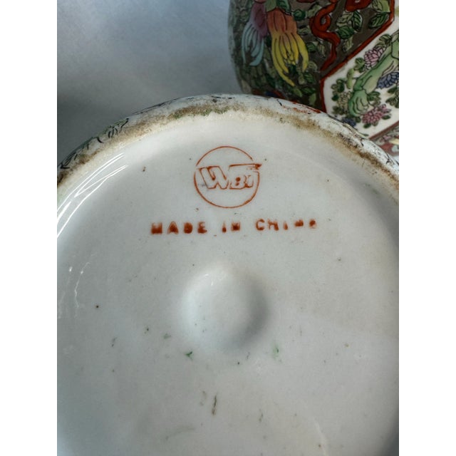 Mid Century Floral Chinoiserie Glazed Ceramic Ginger Jars, a Pair For Sale - Image 11 of 12