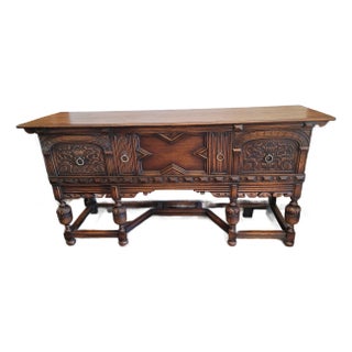 1920's Antique Sideboard Oak Jacobean Revival Spanish Revival For Sale