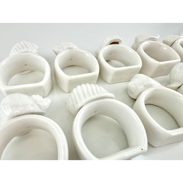 White 1970s White Ceramic Seashell Napkin Rings Coastal Table Decor - Set of 10 For Sale - Image 8 of 8