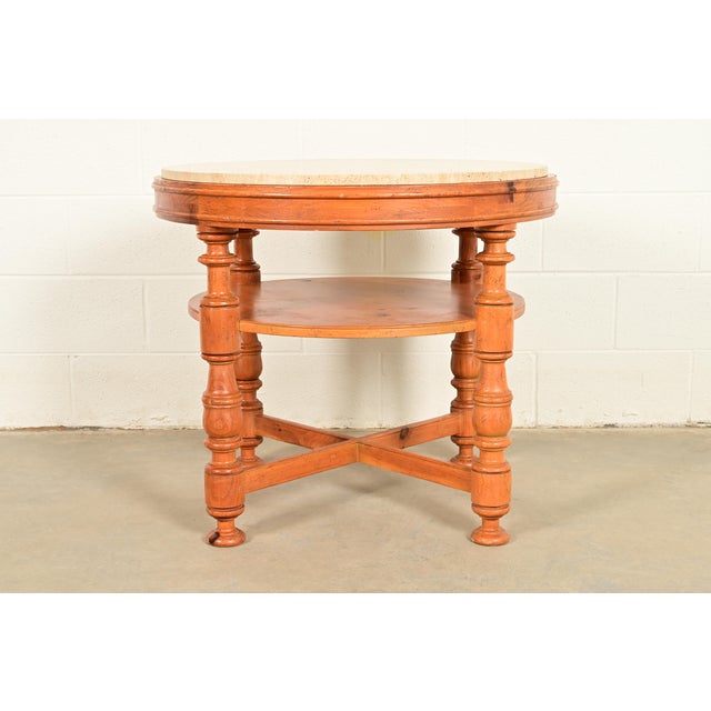 A gorgeous Italian Provincial or Rustic European style two-tier tea table or center table By Baker Furniture, "Milling...