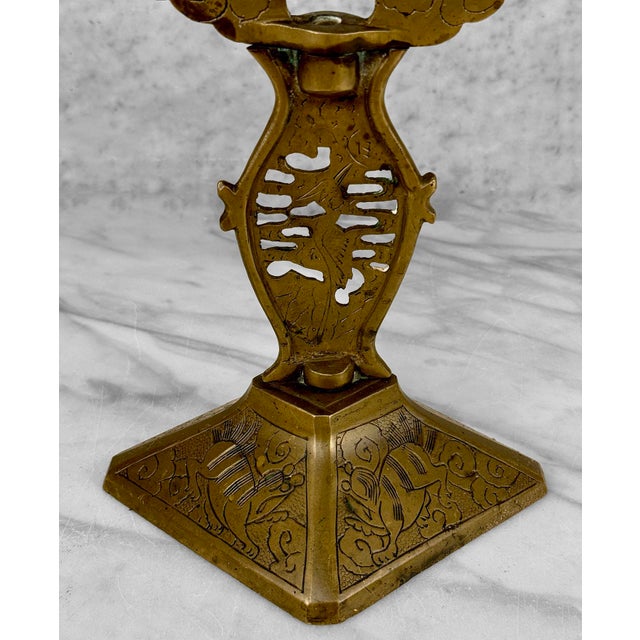 Vintage Hollywood Regency Chinese Brass Candelabra Candlestick Holder For Sale - Image 12 of 12