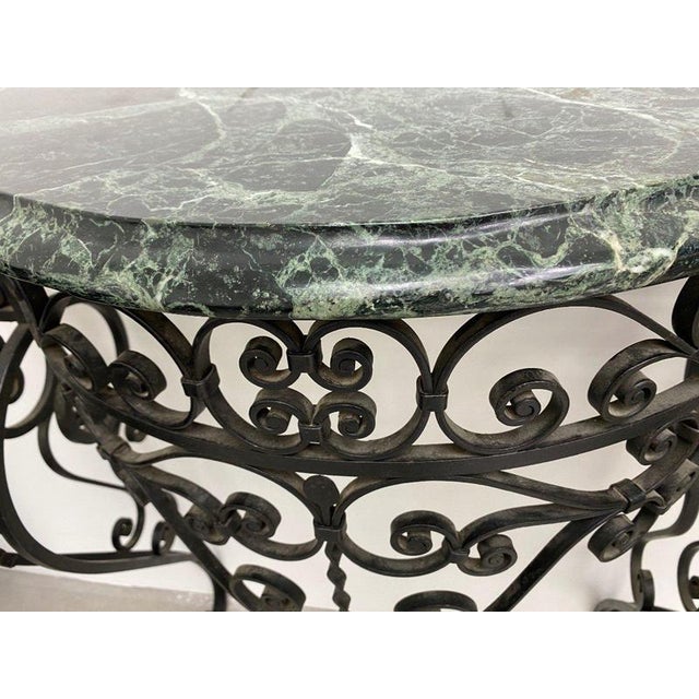 Art Deco Wrought Iron Console with Alpine Green Marble For Sale - Image 4 of 9