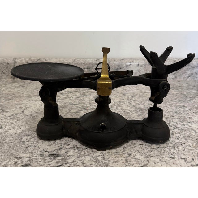 Metal Antique Fairbanks Cast Iron Balance Scale 7” Tall 12” Long - No Weights, Untested For Sale - Image 7 of 12