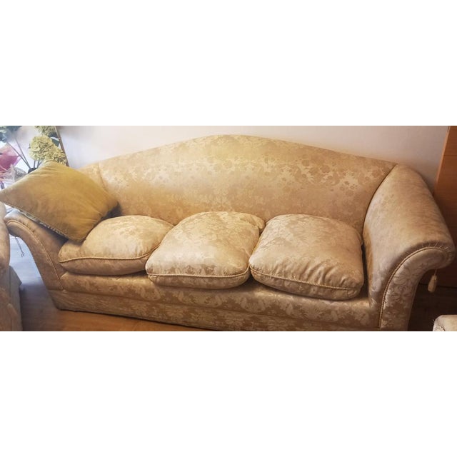 Textile Vintage Sofa and Armchairs with Down and Damask Fabric, 1970s, Set of 3 For Sale - Image 7 of 17