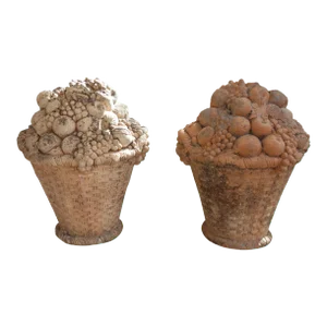 Italian Mid Century Cesto di Frutta Impruneta Terracotta Centerpiece - a Pair