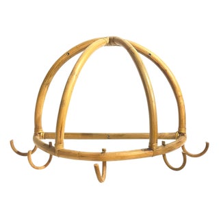 Vintage French Bamboo Rattan Dome Wall Rack | Wicker Coat & Hat Rack For Sale