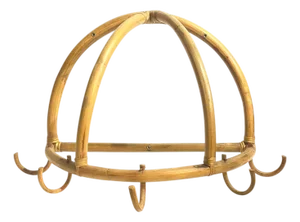 Vintage French Bamboo Rattan Dome Wall Rack | Wicker Coat & Hat Rack