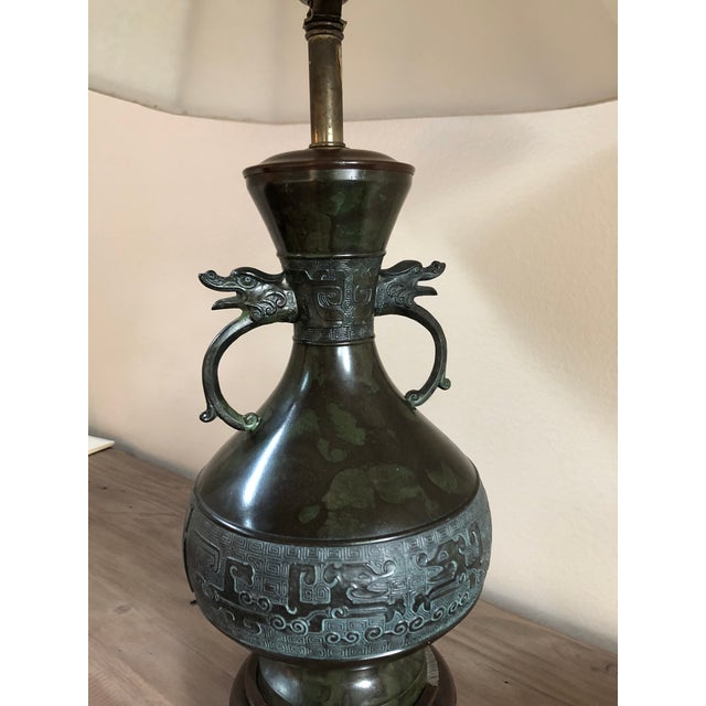 Vintage Mid-Century Chinese Bronze Marbro Lamps - a Pair For Sale - Image 11 of 13