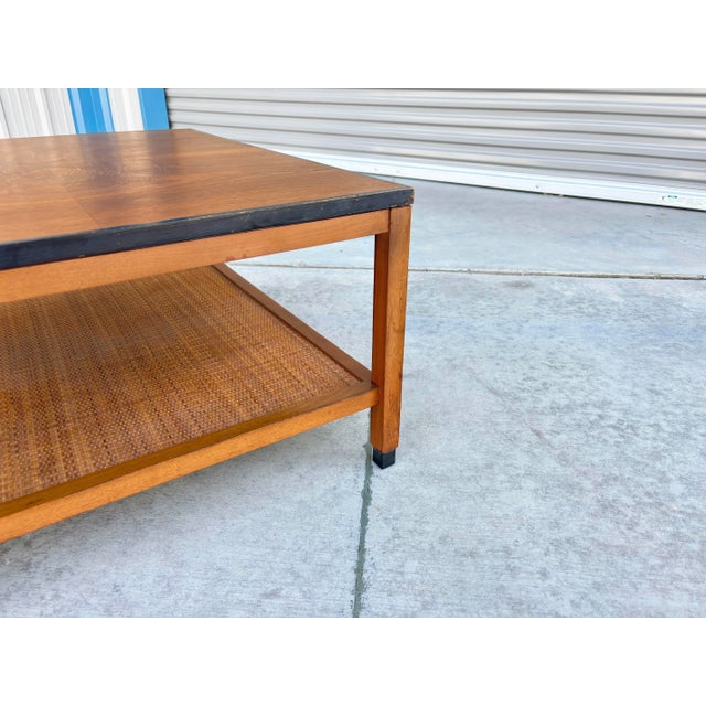 Brown 1960s Mid-Century Walnut Coffee Table With Four Drawers & Cane Shelf For Sale - Image 8 of 10