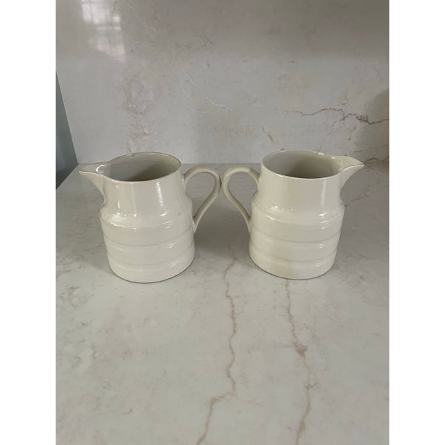 Pair Antique English Ironstone Dairy Banded Pitchers For Sale - Image 4 of 9