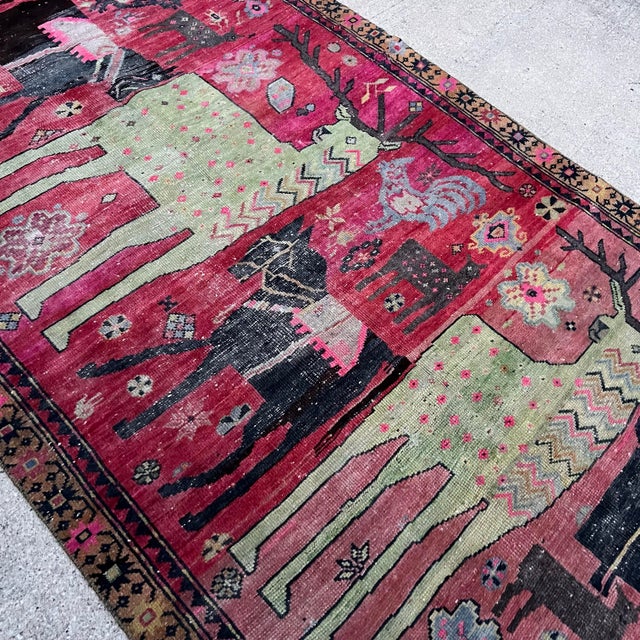 1900 - 1909 Antique Early 1900s Karabagh Rug, Handwoven Caucasian Wool Rug With Vibrant Deer & Floral Motifs, 4x9 Vintage Runner For Sale - Image 5 of 10