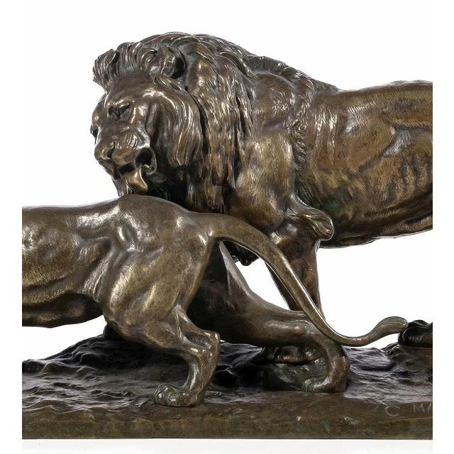 Clovis Edmond Masson, Lion and Lioness, 19th Century-20th Century, Bronze For Sale - Image 3 of 6