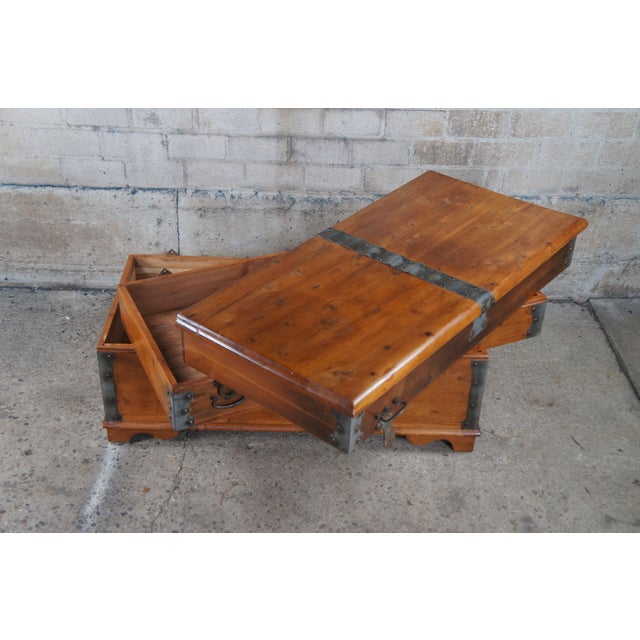 Wood American Pine Banded Stacking Swivel Top Blanket Chest Storage Trunk For Sale - Image 7 of 12