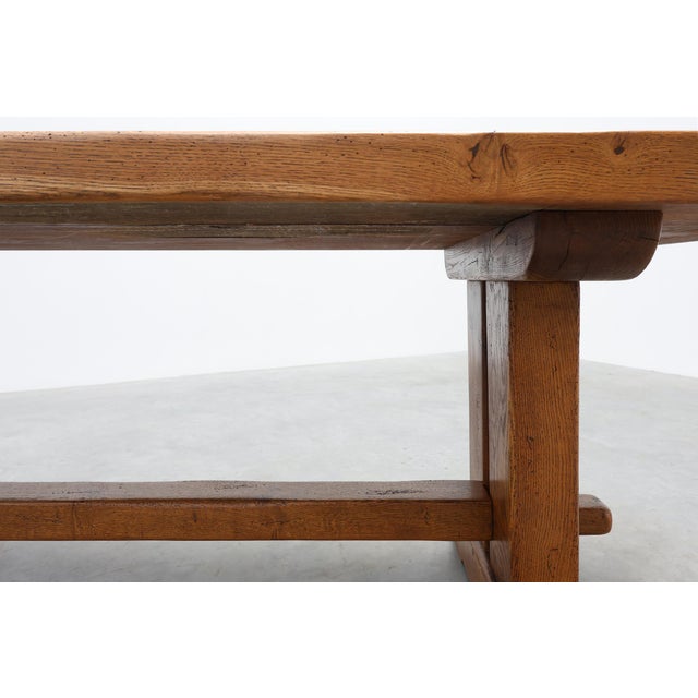 Vintage Oak Trestle Table with Pegged Stretcher, France, 1950s For Sale - Image 16 of 18