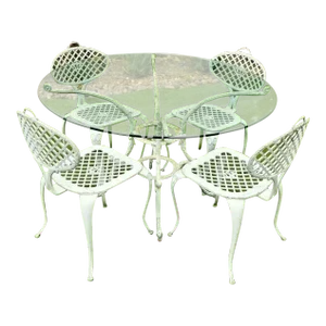 1960s Thinline Furniture Glass Top Table & 4 Patio Chairs