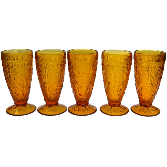 Midcentury Textured Amber Glasses, S/5 Chairish