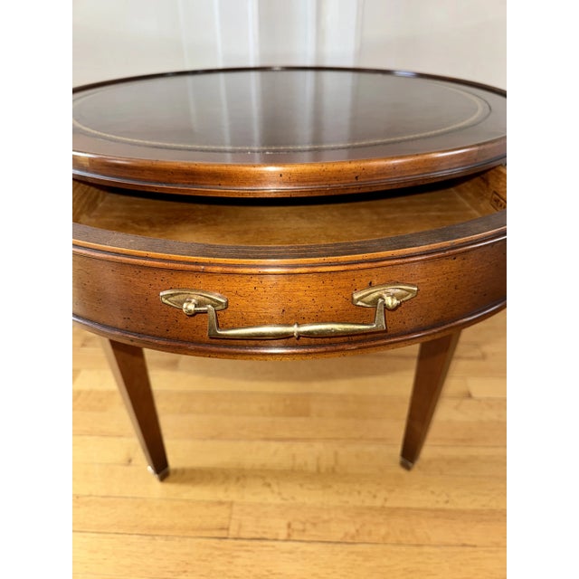 Hekman Leather Top End Table For Sale - Image 10 of 12
