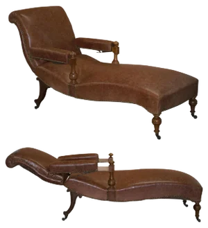 Victorian Brown Leather Recliner Chaise Lounge, 1860s