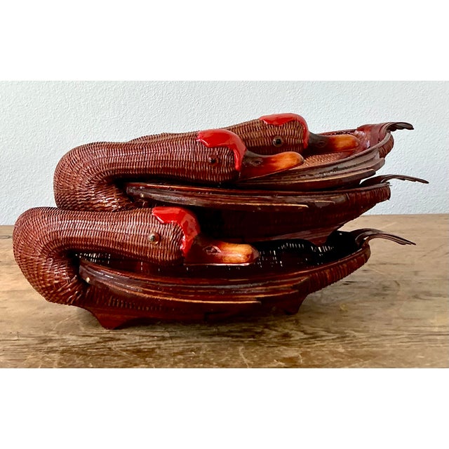 Chinoiserie Vintage Boho Shanghai Weave Duck Trays - Set of 3 For Sale - Image 3 of 10