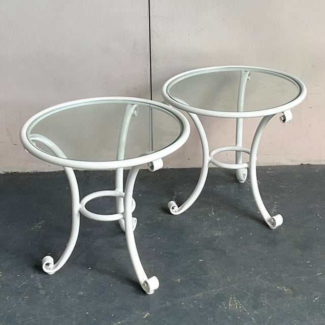 Late 20th Century Vintage Regency Cast Aluminum Outdoor Scroll Side Tables - A Pair For Sale - Image 5 of 10