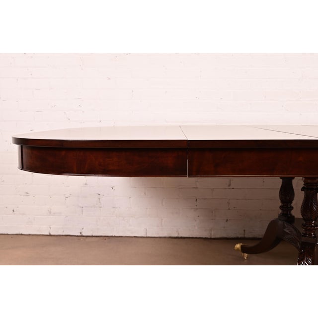 Baker Furniture Style Georgian Mahogany Double Pedestal Extension Dining Table, Newly Refinished For Sale - Image 11 of 15