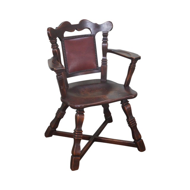 Romweber Viking Oak Leather Back Captains Arm Chair Chairish