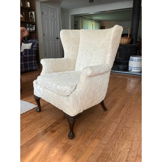 Vintage Crewel embroidered armchair. Wonderful curved back makes this piece unique and blends perfect for an english...