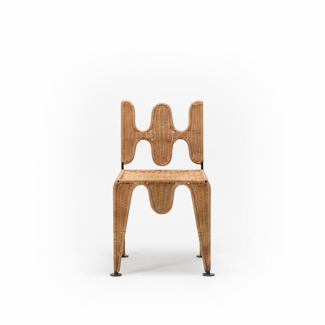 2020s Mid-Century Modern Ripple Weave Chair in Wrought Iron and Wicker For Sale - Image 5 of 5