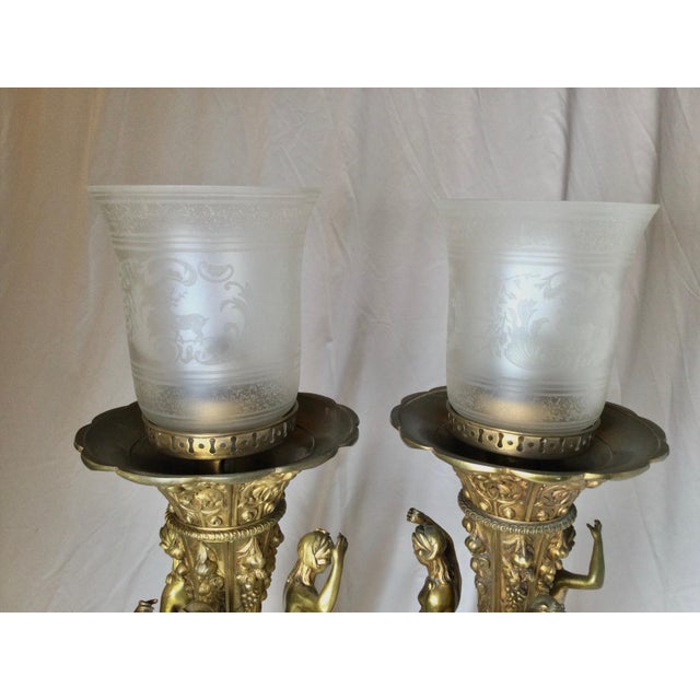 Metal 1900 Bronze and Marble Large Garniture Lamps - a Pair For Sale - Image 7 of 16